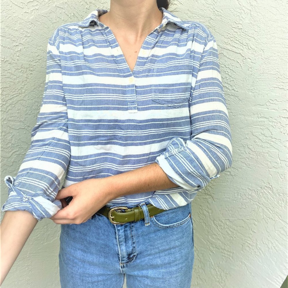 Striped Collared Henley Shirt
